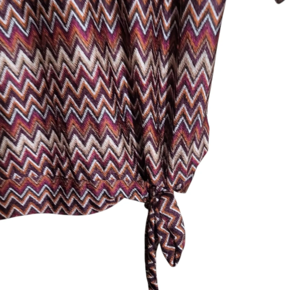 Worthington women's chevron stripe dolman sleeve tie hem knit top size large